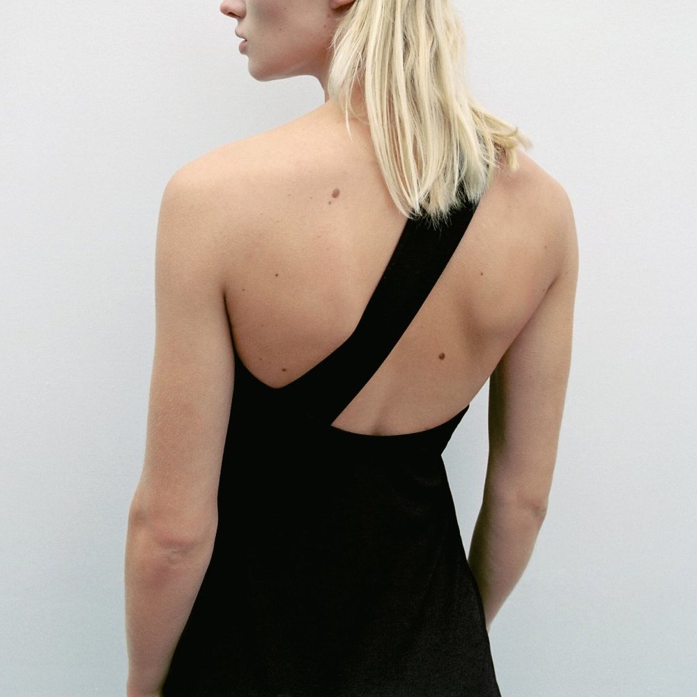 BLOGGER'S FAVE! Zara Black Cut Out One Shoulder Midi Dress Sz S NWT - Picture 12 of 14